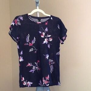Ann Taylor Floral Petal Sleeve Linen Tee